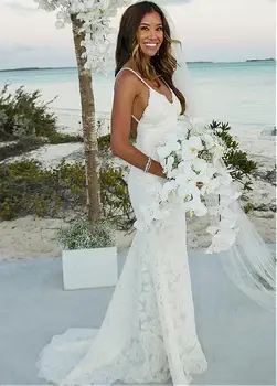 Backless Vestido De Noiva Wedding Dresses Mermaid Spaghetti Straps V-neck Lace Beach Boho Dubai Arabic Wedding Gown Bridal Backless Vestido De Noiva Wedding Dresses Mermaid Spaghetti Straps V-neck Lace Beach Boho Dubai Arabic Wedding Gown Bridal