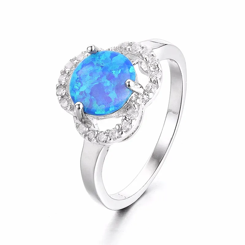 30pcs/lot New Wholesale Fashion Jewelry Fire Opal Ring Flower Wedding Rings For Women White Crystal 925 Silver Jewelry FR354H30