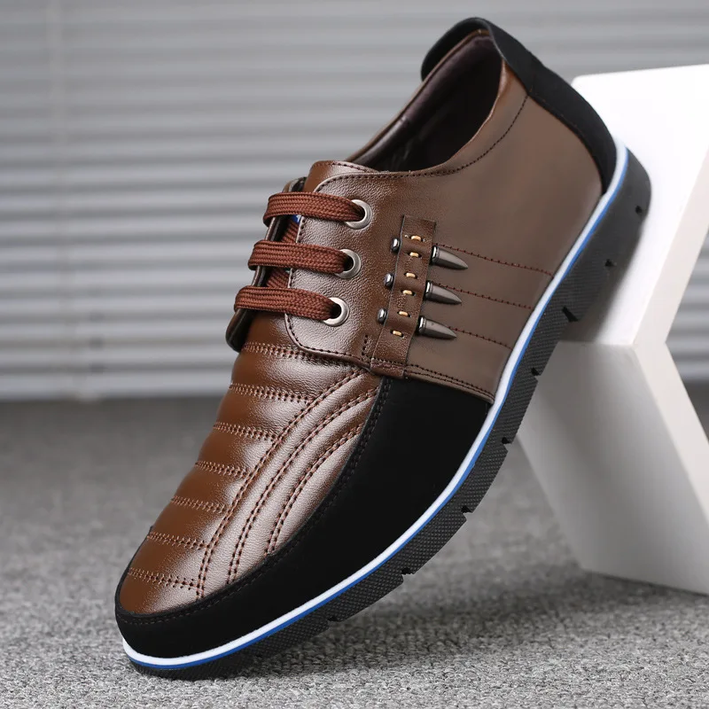 

New Men Genuine Leather Shoes High Quality Elastic Band Fashion Design Solid Tenacity Comfortable Men's Shoes Big Sizes ZY-251