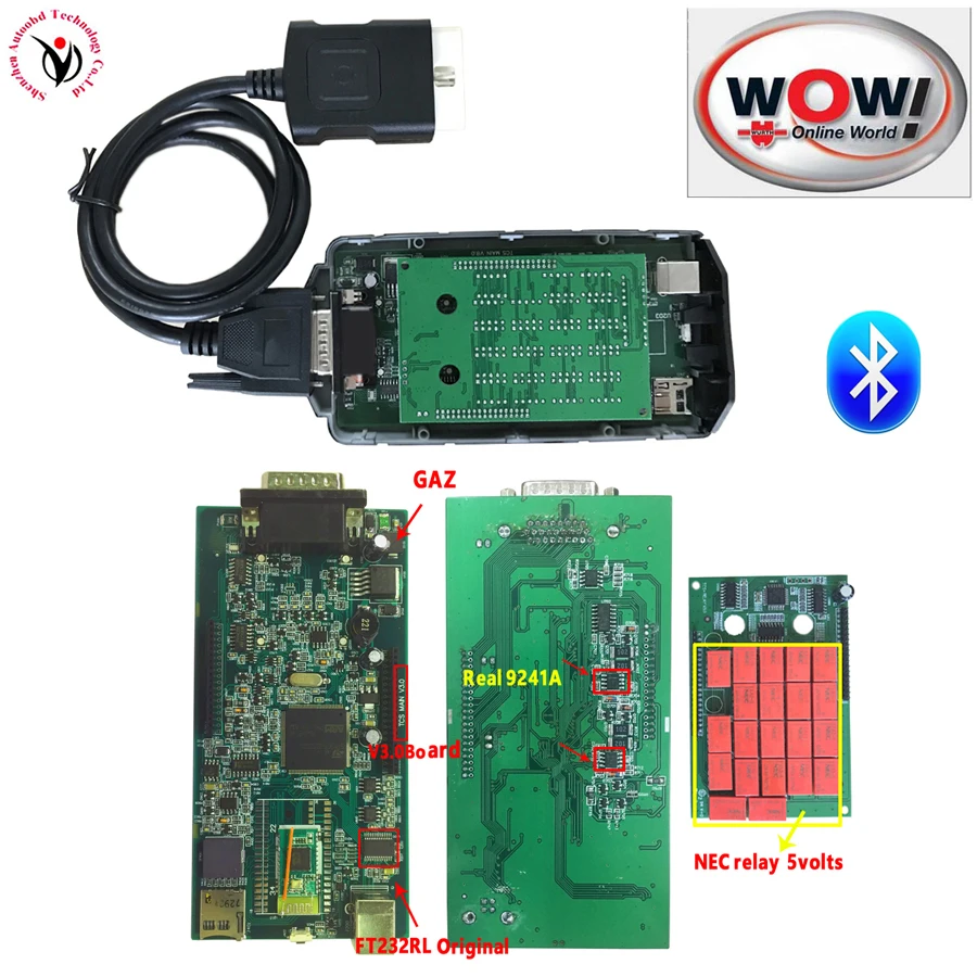 Зеленая доска 3.0PCB Nec WOW CDP V5.008 R2 + 5.00.12 Keygen VD TCS CDP с Bluetooth OBD OBDII сканер автомобилей самосвалы инструмент диагностики