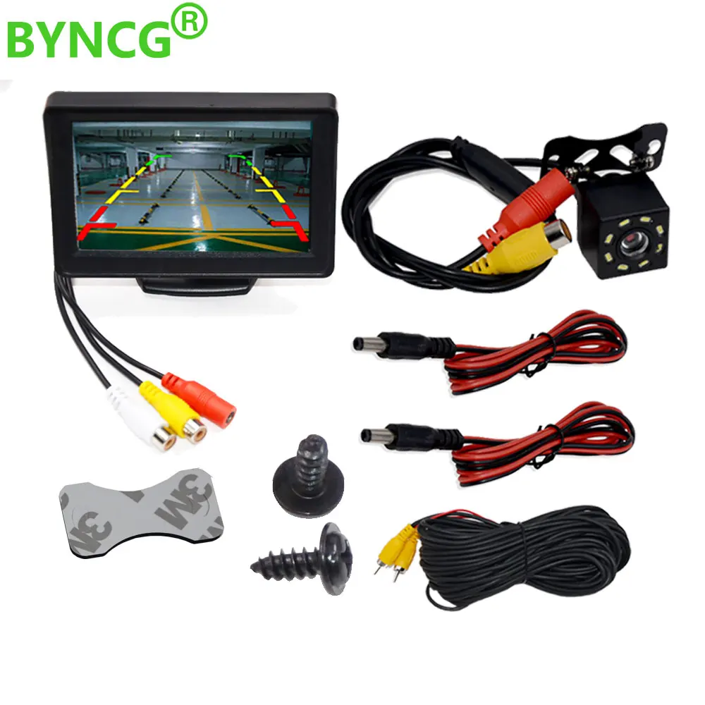 BYNCG 2In1 Car Parking System Kit 4 3 TFT LCD Color Rearview Display Monitor Waterproof Reversing