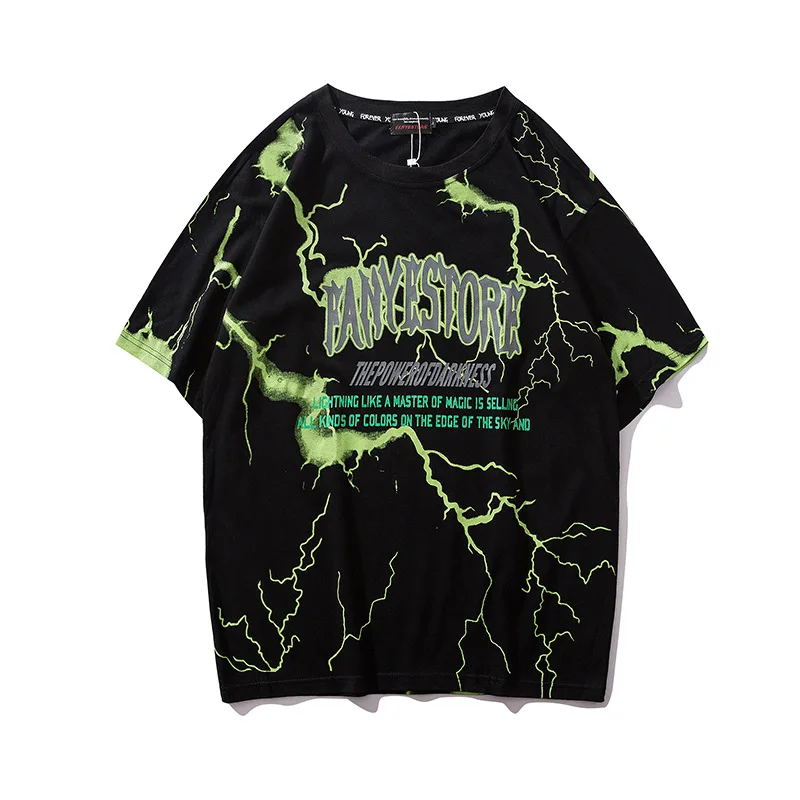 

Casual T Shirt Mens Hip Hop Dark Lightning Printed Tshirt Streetwear Summer Cotton T-Shirts Short Sleeve Tops Tees