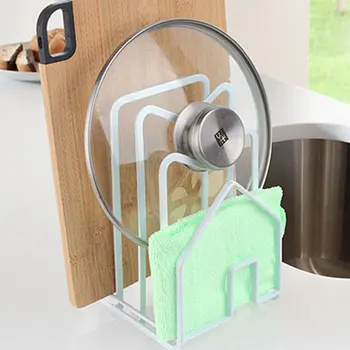 

Metal Iron Pot Lid Rack Kitchen Accessories Tools Clean Cloth Frame Chopping Block Collector Rack Living Room Book Storage Rack