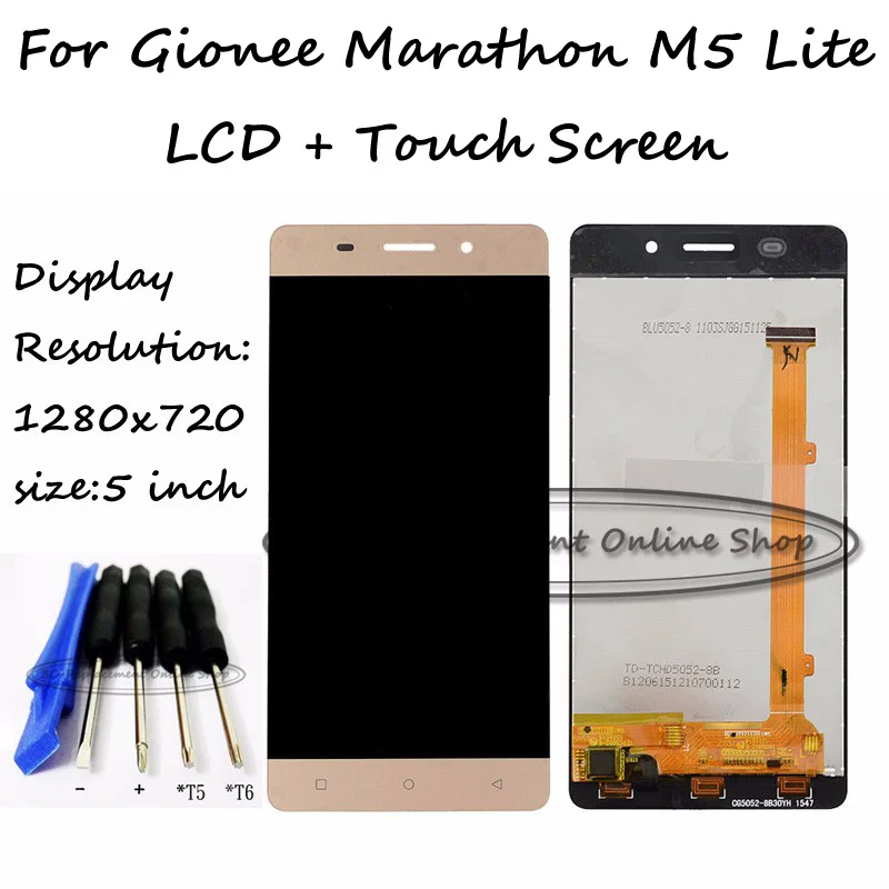 Золотой/черный 5 дюймов для Gionee Marathon M5 Lite ЖК-дисплей кодирующий преобразователь сенсорного экрана в сборе Замена смартфона Бесплатные инструменты