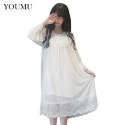 Милые девушки платье ночи Японии Стиль с длинным рукавом до середины икры Длина кружева рубашки летняя домашняя одежда, одежда для сна