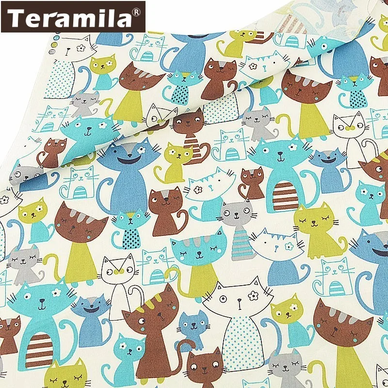 

Teramila Gray and Blue Cats Style Patchwrok Tela Algodon DIY Sewing Material 100% Cotton Textile White Fabric Meter Twill Tecido