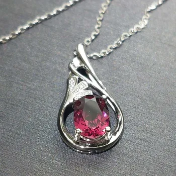 

FLZB , 100% 925 Sterling silver pendant with natural red purple garnet gemstone ov 6*8mm with 18k white gold with free necklace