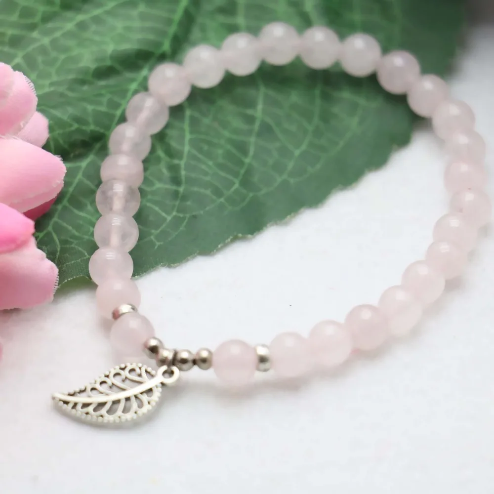 6mm Natural Stone Pink Crystal Beads Opal Chalcedony Bracelet Hand 6mm Natural Stone Pink Crystal Beads Opal Chalcedony Bracelet Hand Chain For Women S Pendant Lucky Leaf Jewelry Design In Charm Bracelets From
