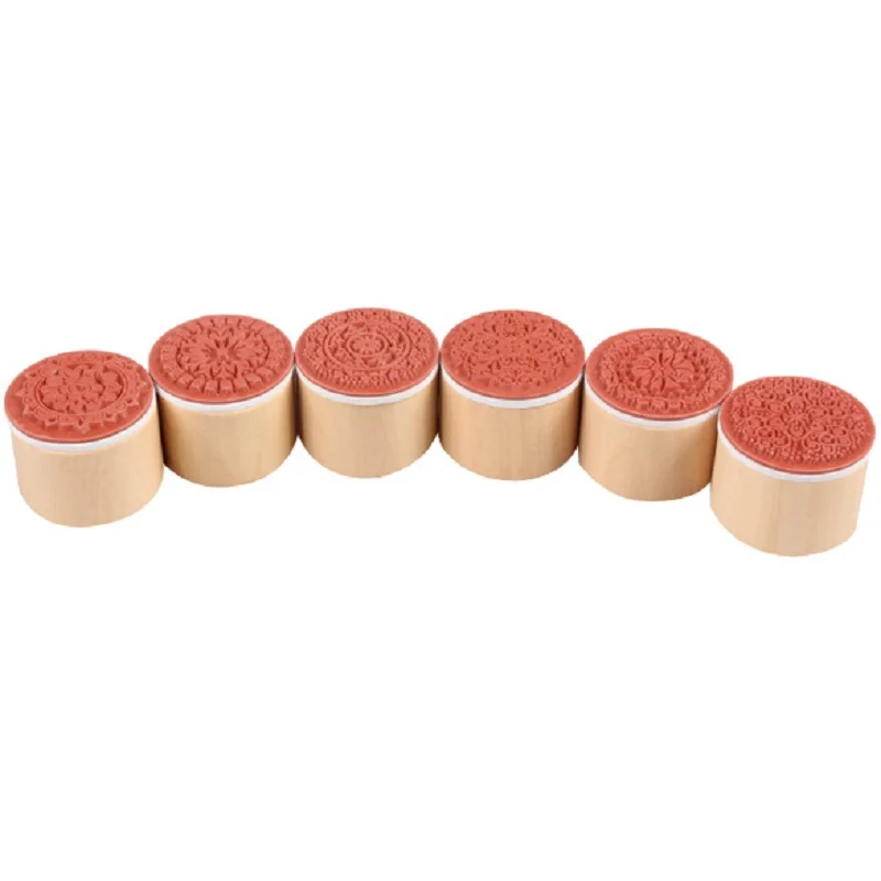  6Pcs Round Wooden Rubber Stamps for Scrapbooking Stamping DIY Wedding Invitation Cards Decorations  - 32675030733