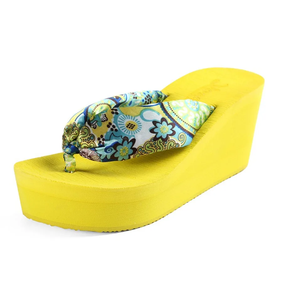 

New Fashion Style Women Slippers High Heel Slip-on Female Flip Flops Platform Wedges Vaction Casual Wear Good Quality Floral