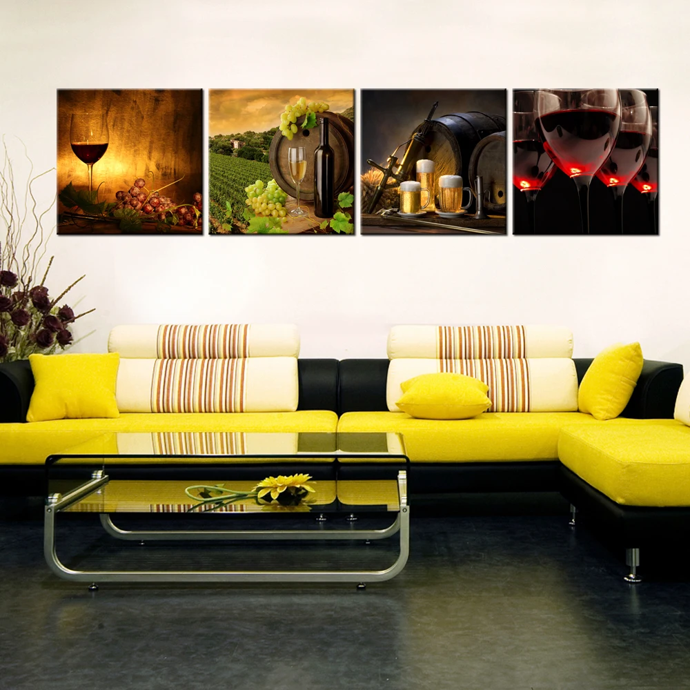 4-Stuk-Canvas-Wall-Art-Wijn-Themed-Prints-Rode-Wijn-Met-Cups-En-Druiven-Vat-HD (1)