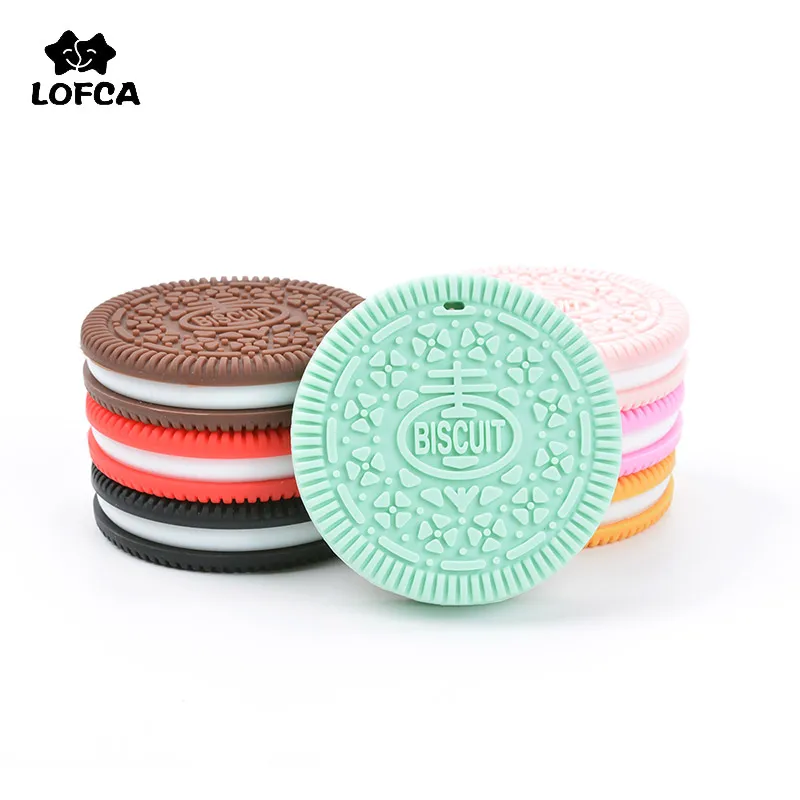 

LOFCA 1PC Silicone Biscuit Baby Teether BPA Free Food Grade Silicone Baby Teething Toy Pendant DIY Necklace Bracelet Gift Making