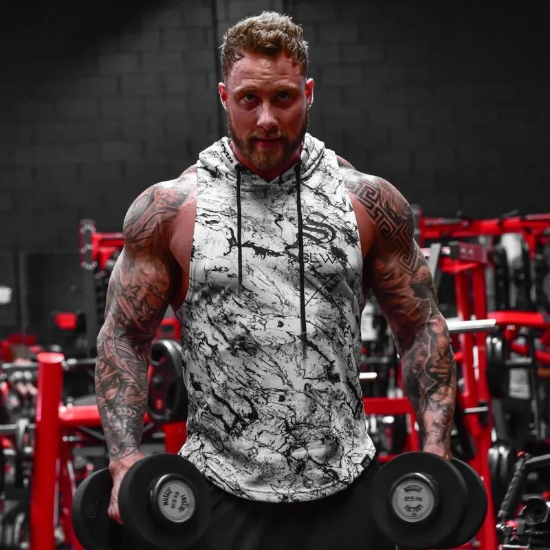 

2019 new Mens summer sleeveless Hoodies fitness fashion Casual jacket Hooded Sweatshirts Bodybuilding Brand sportswear clothing