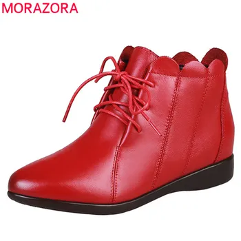 

MORAZORA 2020 new arrival ankle boots for women top quality genuine leather boots zip+lace up casual flat shoes ladies boots