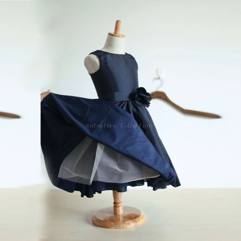 

New Arrival Navy Blue Taffeta Flower Girl Dress  girls clothing sets flower girl dresses for weddings  girls pageant dresses