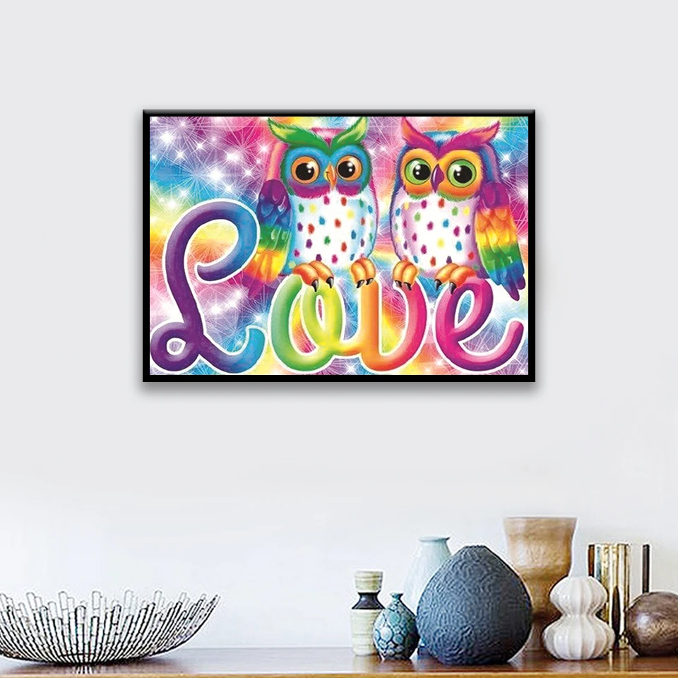 100% Full DIY 5D Diamond Painting Two Cute Owls Cross Stitch Embroidery Patterns Rhinestones Mosaic | Дом и сад