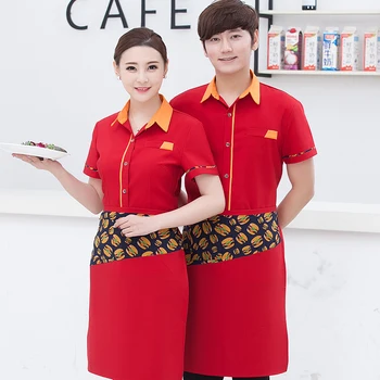 

Hotel Uniform Restaurant Waiter Girls Summer Teahouse Hot Pot Short Sleeved Uniforms Male work clothes J151