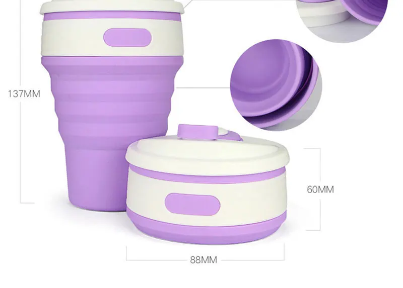 New 350ml folding silicone water cup portable silicone telescopic drinking collapsible coffee cup multi-function fold travel cup