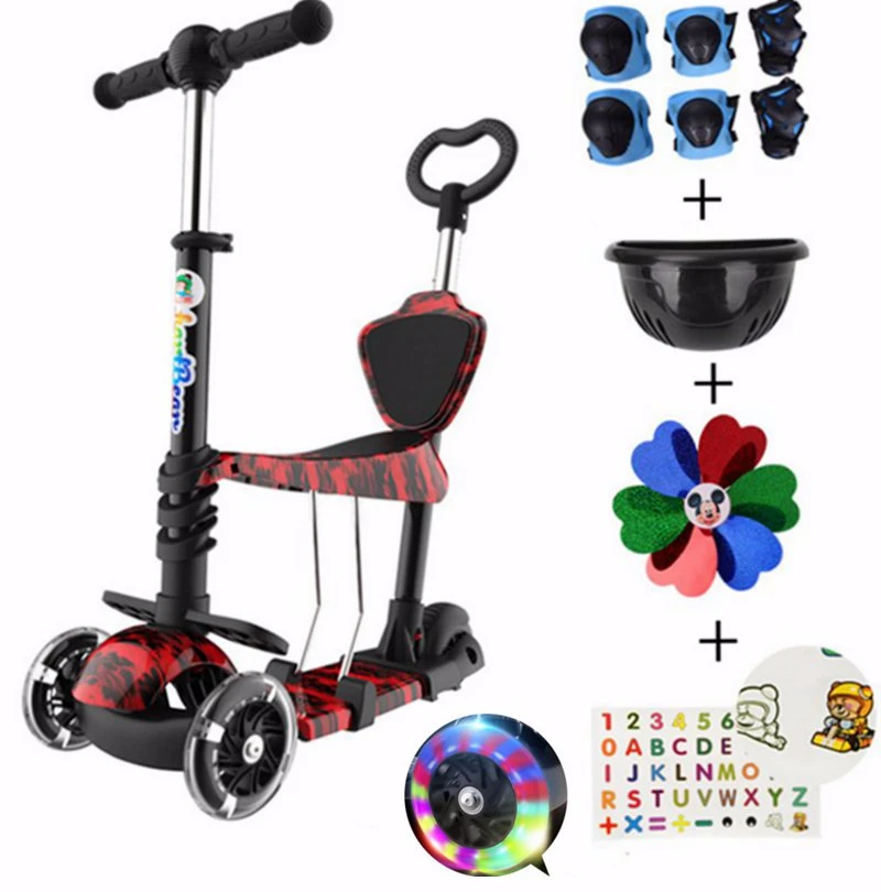 Bambini Scooter Calcio Skateboard Lampeggiante Ruota PU Regolabile Staccabile Trolley Bicicletta per Esterno