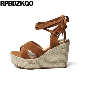 

fetish shoes brown rope gladiator pumps women ladies strap up sandals booties boots wedge espadrilles stripper lace platform