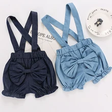 Шорты для маленьких девочек; комбинезоны; новые летние брюки на завязке; шорты для девочек; комбинезон; комбинезоны; детские джинсы с бантом для девочек; комбинезон