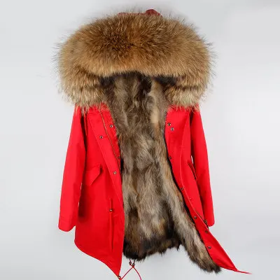 Натуральная меховая подкладка, камуфляжное меховое пальто, женская верхняя одежда, съемная зимняя куртка, большой воротник из меха енота, пальто с капюшоном, парки - Цвет: 28