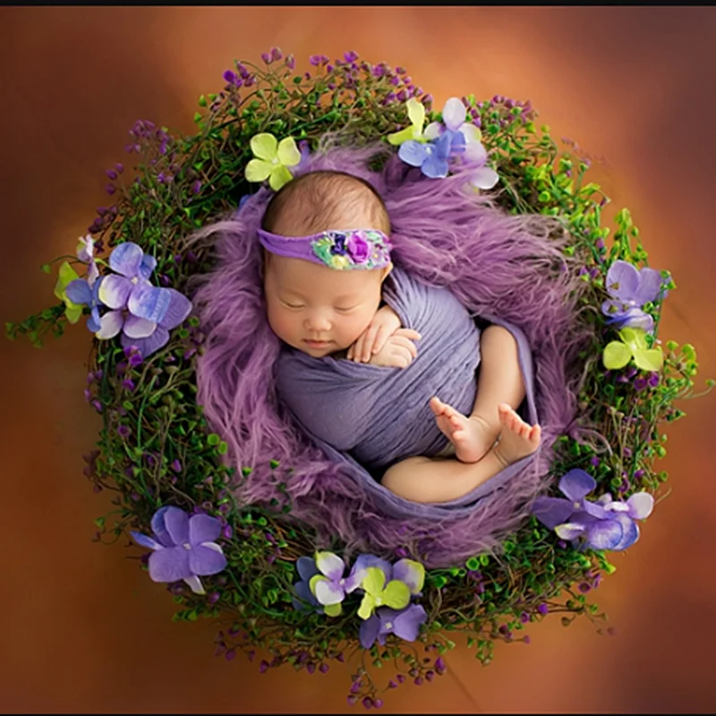 Baby Annular Basket Newborn Photograph Props Floral Decorate Rattan Box Photo Studio Accessories