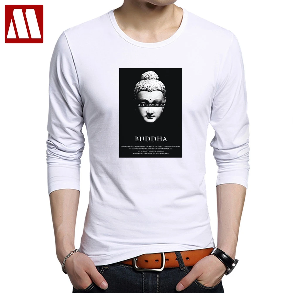 

2019 Men's Vintage Tops Tees Hot Sale Good Quality Cotton Long Sleeve Man's T-Shirts Hipster Buddha Head Printed Casual t shirts