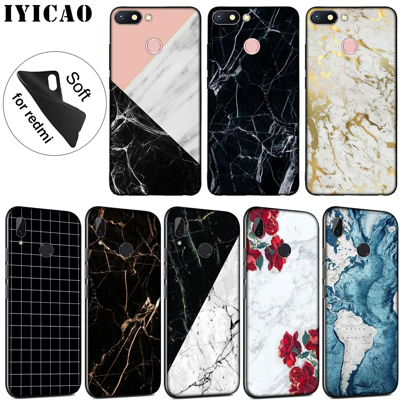 IYICAO Gold black white Marble Soft Silicone Phone Case for Xiaomi Redmi K30 K20 8A 7A 6A 5A S2 GO Note 8 8T 7 5 6 Pro Cover |