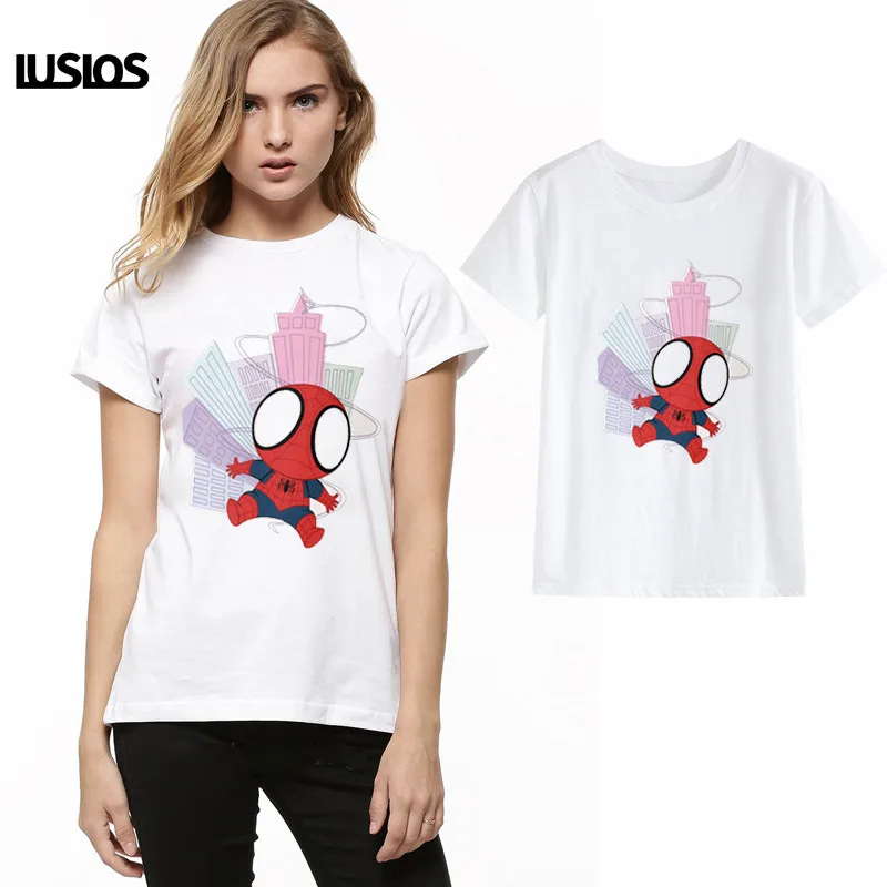

LUSLOS Marvel Comics SUPER HERO cartoon print Tshirt Cute Cartoon Superman Short Sleeve Summer Tops Female Harajuku T Shirt