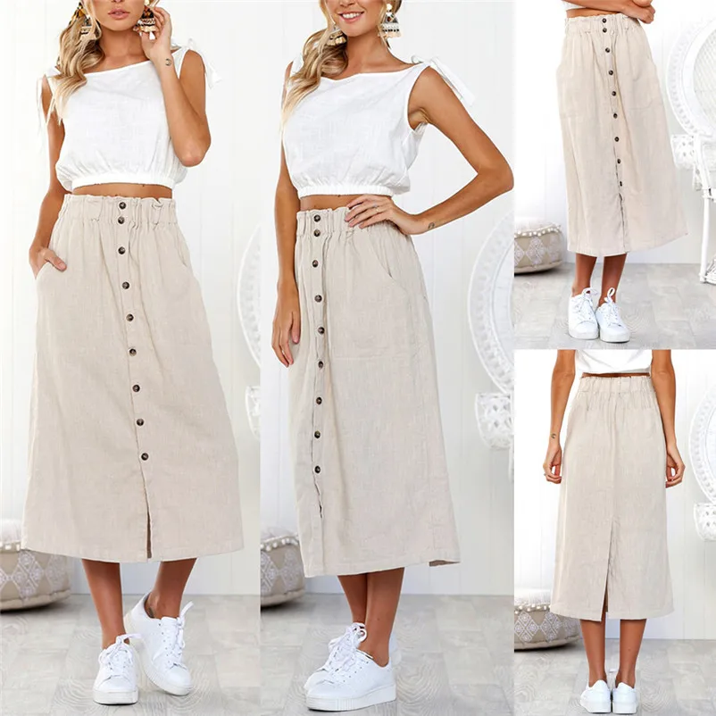 New Fashion 2018 Summer style skirts womens casual Bohemia High Waist Line Button Beach Wrap Maxi Long Skirt Femme Saia Y04#N (6)