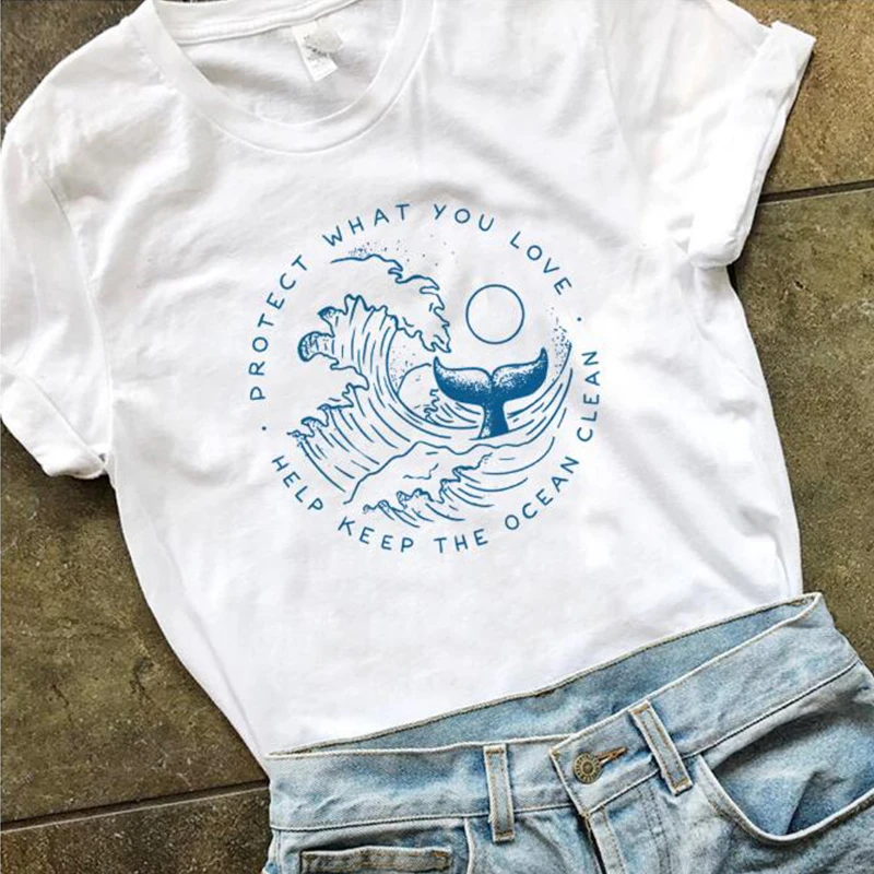Футболка с надписью «Help Keep The Ocean Clean», женская футболка с надписью «What You Love» и надписью «Save Whales», хлопковые топы для девочек, Прямая поставка