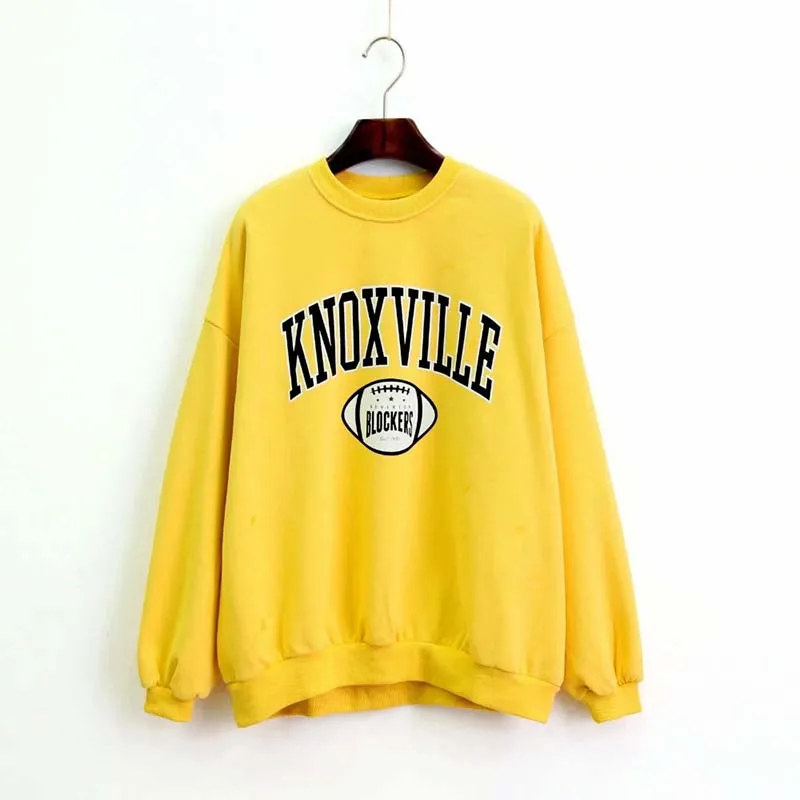 

Women Hoodies Harajuku Yellow Color Letter Printing O-neck Loose Boyfriend Oversize Cotto Women Tops Women Sweatshirt