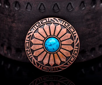 

30MM Lot 10pc Antique Copper Sun Flower Engraved Turquoise Metal Conchos Button For Bag Belt Leathercraft Saddles Decoration