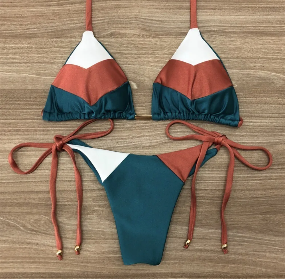 

Sexy Halter String Brazilian Bandage Swimsuit Bathing Suit Women Thong Micro Bikini Push Up 2019 Print Mini Swimwear Biquini