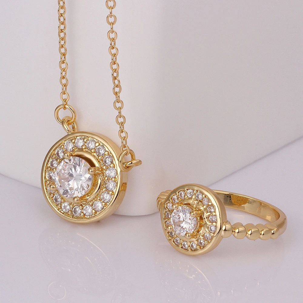 New Fashion Woman Round Jewelry Set High Quality Zircon Necklace Pendant and Ring Fashion