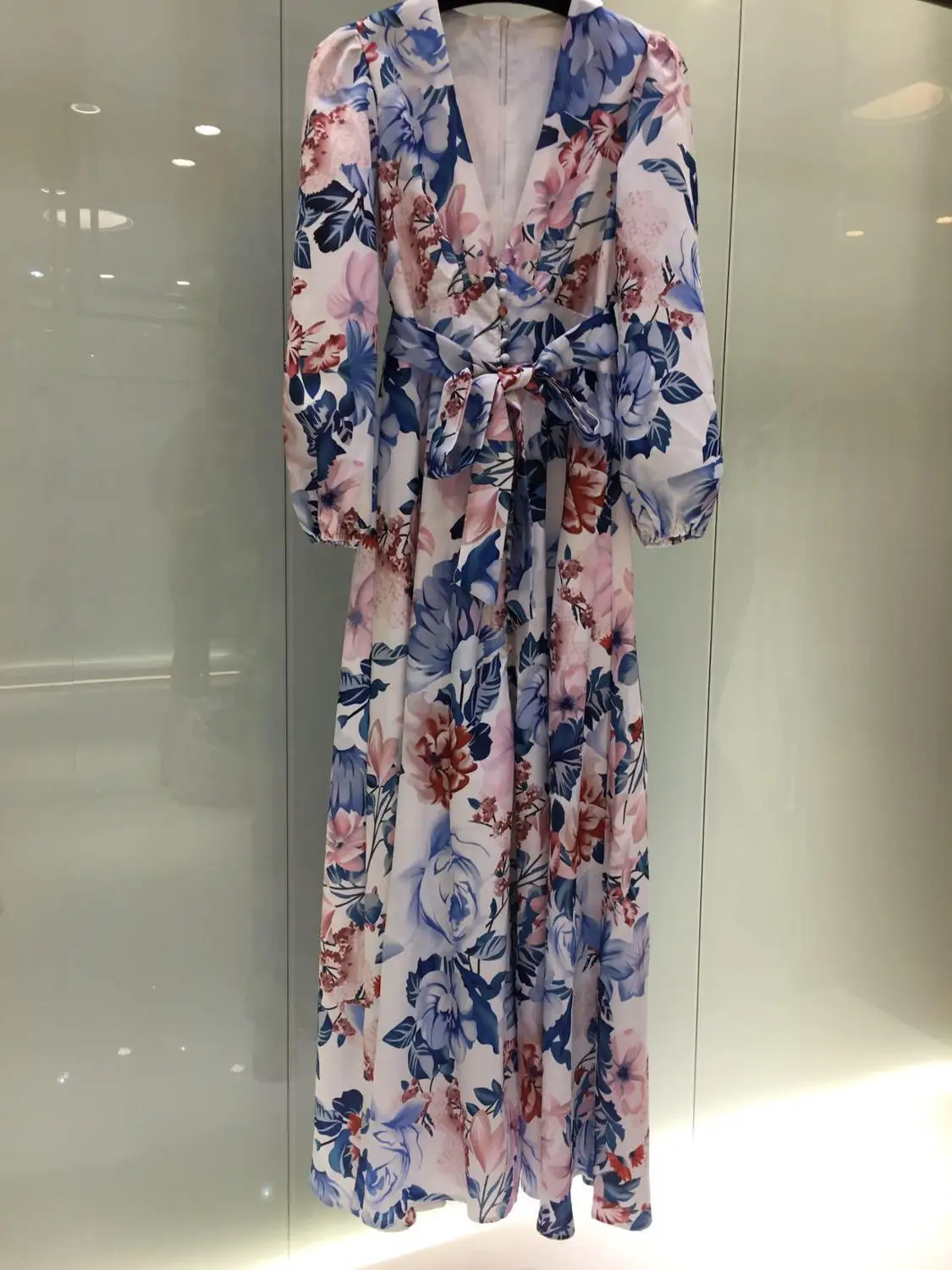 

201919 early autumn women's new fashion belt with printed dress 0716