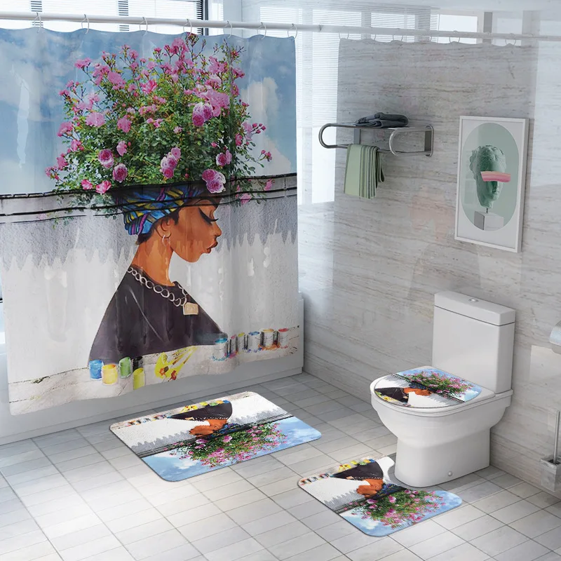 Африканский американский женский коврик для ванной, занавеска для душа, наборы ковриков для ванной, коврик для ванной комнаты, набор ковриков для ванной, нескользящий Домашний напольный коврик для туалета - Цвет: YL129 and SY257