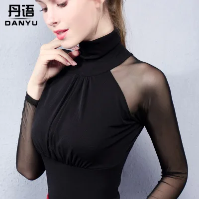 Модные женские рубашки с длинным рукавом, прозрачные сетчатые топы, водолазка с воротником-стойкой, сложенная тонкая рубашка размера плюс, темпераментная рубашка AL26110 - Цвет: black