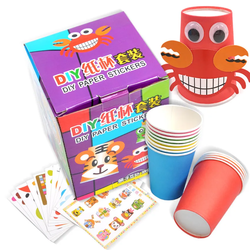 

12PCS Child DIY Handmade Craft Cartoon Animal Sticker Kids Craft Paper Cup Sticker Toy Creative Educational Toys For Children