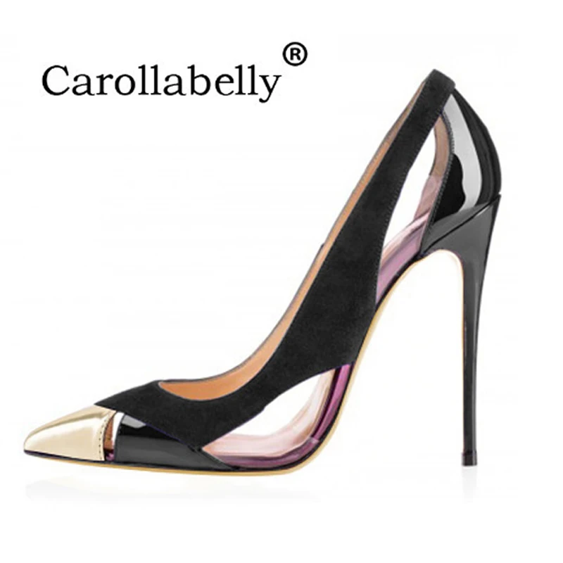 Brand Shoes Mixed Color Pointed Toe High Heels Shoes Spring Wedding Women's Pumps Hollow Stiletto Shoes Big Size 34-46