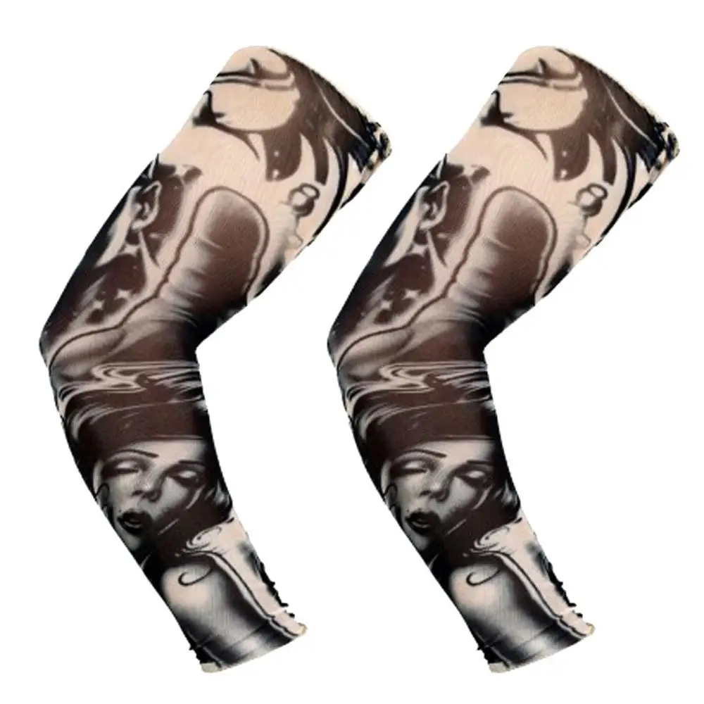 

2 PCS New Nylon Elastic Fake Temporary Tattoo Sleeve Designs Body Arm Stockings Tatoo for Cool Men Women Drop shipping 0509