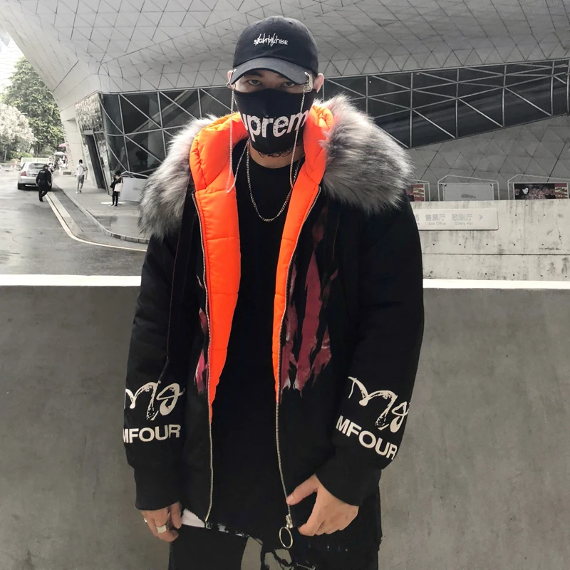 Прямая доставка черный негабаритных куртка Для мужчин парки зимние Swag Tyga пальто