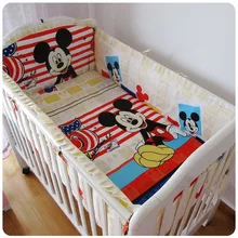 Promotion 6pcs Blue Baby Crib Bedding Set Cot Kit Applique bumpers for cot bed include bumpers