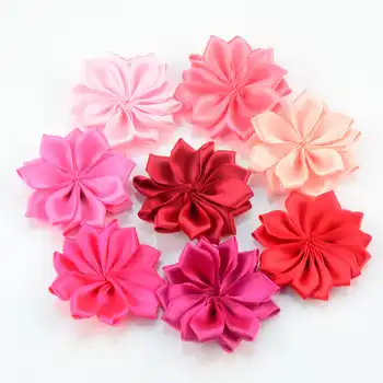 300pcs/lot 32 Color U Pick 4.5cm Petite Pointed Petal Satin Ribbon Flowers Unfinished DIY Craft Girls Hair Accessories TH218