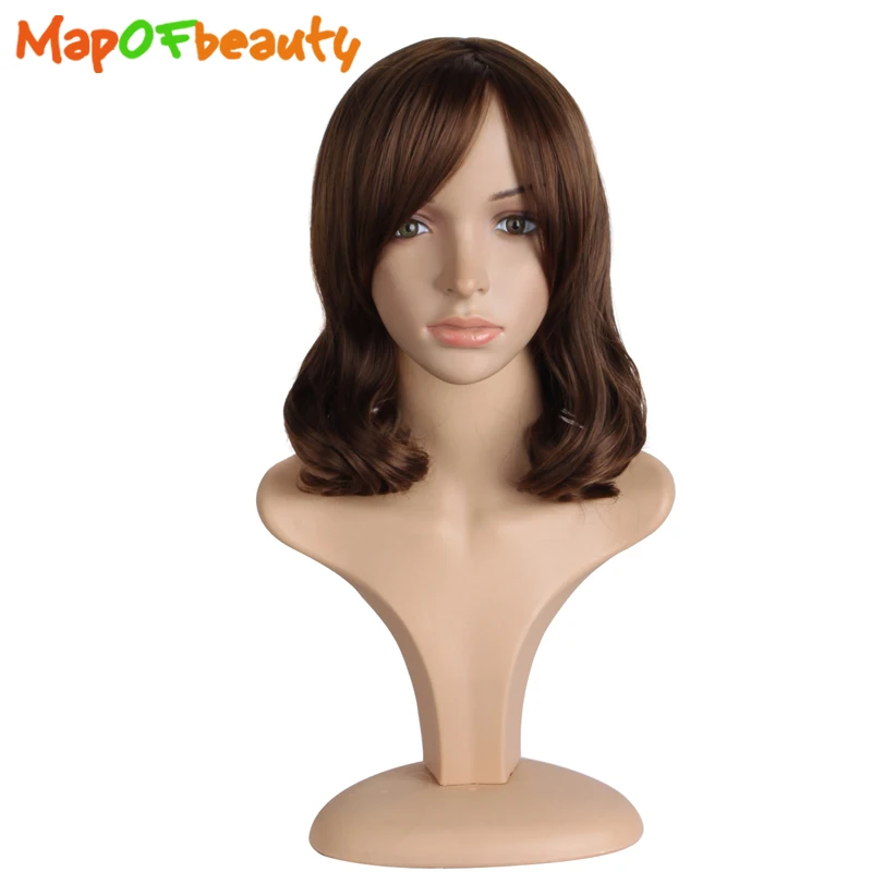 

MapofBeauty Medium Curly Cosplay Wigs Black Dark Light Brown Colors 40cm Natural Heat Resistant Synthetic Hair For Women Peruca