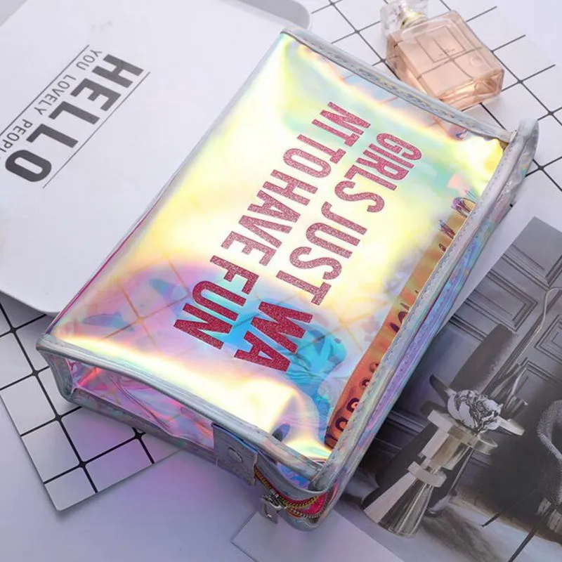 Transparent PVC Multicolor Laser Cosmetic Bag Women Clutch Portable Make Up Beauty Bag Storage Travel Toiletry Bath Wash Kit