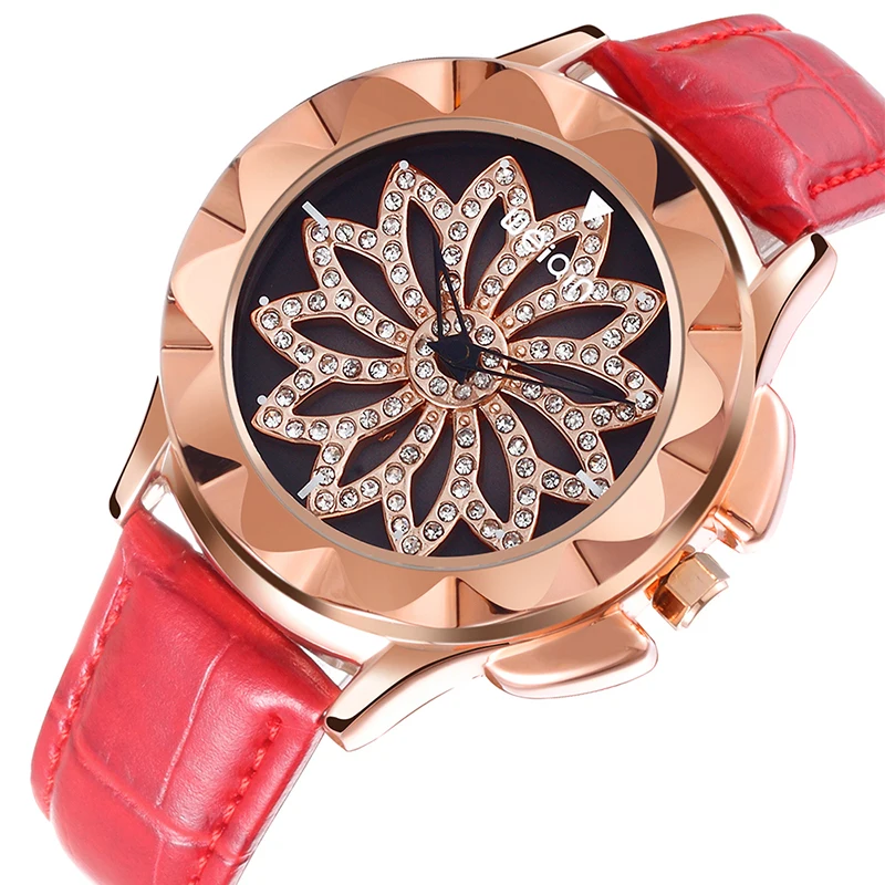 

WEIQIN Fashion Flowers Design Women's Watches Luxury Brand Rhinestone Wristwatch Female Leather Quartz Watch relogio feminino
