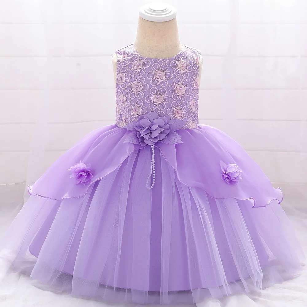 Пышное кружевное платье для маленьких девочек, платья для дня рождения для маленьких девочек 3-24 мес., 1 год, Vestido, вечерние платья принцессы на свадьбу для маленьких девочек - Цвет: L1880XZ-PP