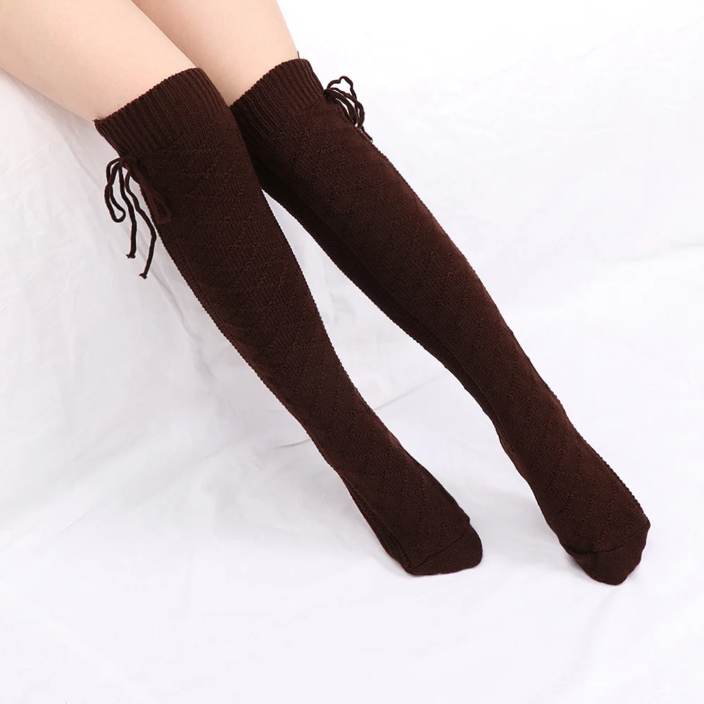 

1Pair Fashion Women Warmer Braid Cotton Soft Woolen Slippers Floor Socks Knit Crochet Over Knee Winter Long Socks Leg